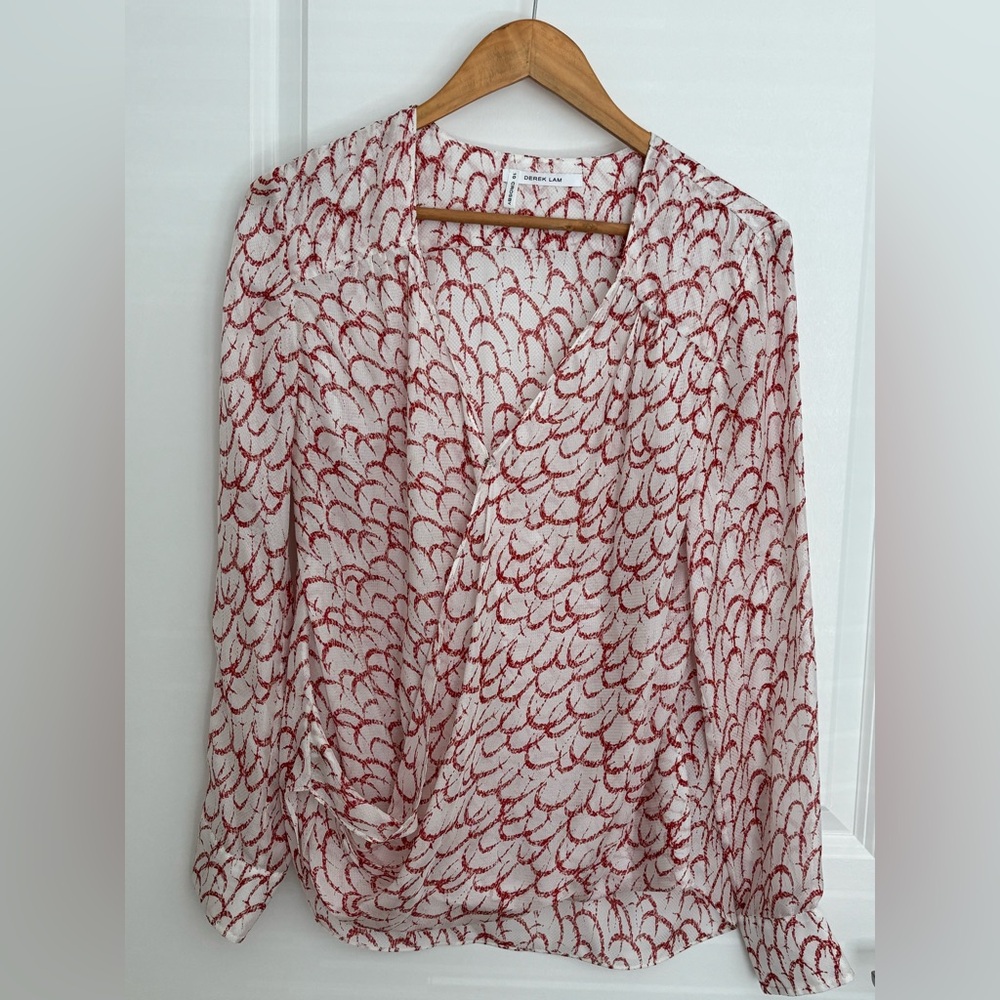 Derek Lam Red and White Patterned Blouse